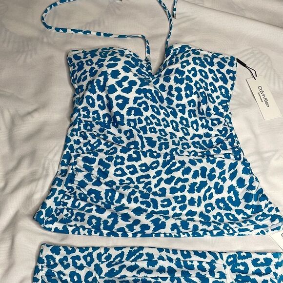 Calvin Klein Womens V-wire Bandeau Halter Tankini Top & High-Waist Bikini Bottom - Picture 6 of 10